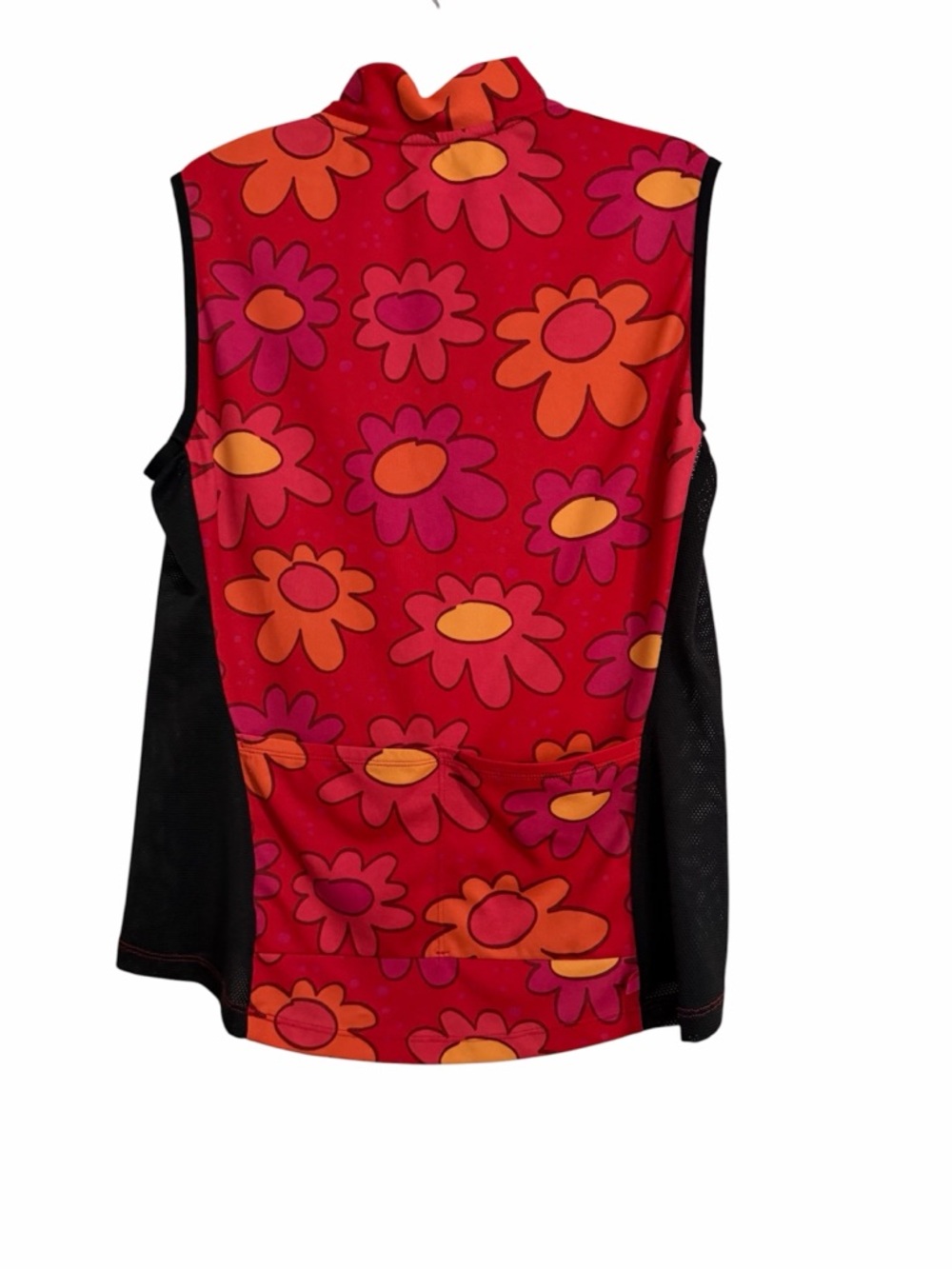 Terry Bright Red Floral Zip-Front Sleeveless Cycling Tank - L - Picture 2 of 9